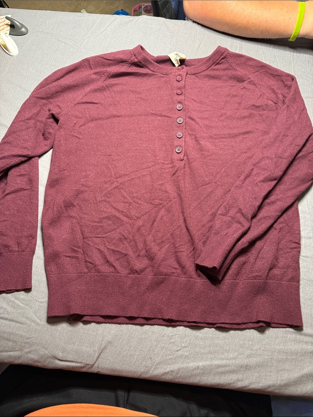 Herizon Classic Button-Front Long Sleeve Top - Burgundy